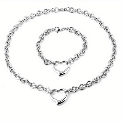 Serena Heart Necklace and Bracelet Set