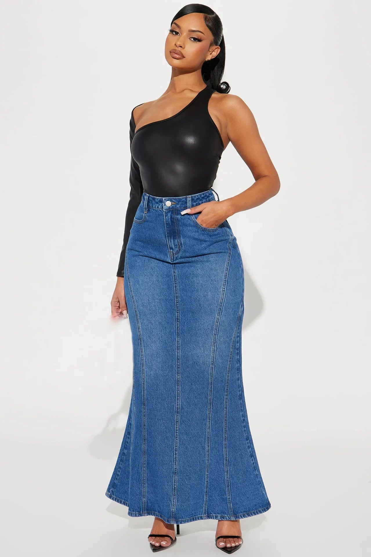 Contour Denim Maxi Skirt